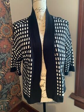 NWT Worthington Black & White Open Front Sweater Cardigan Size Large